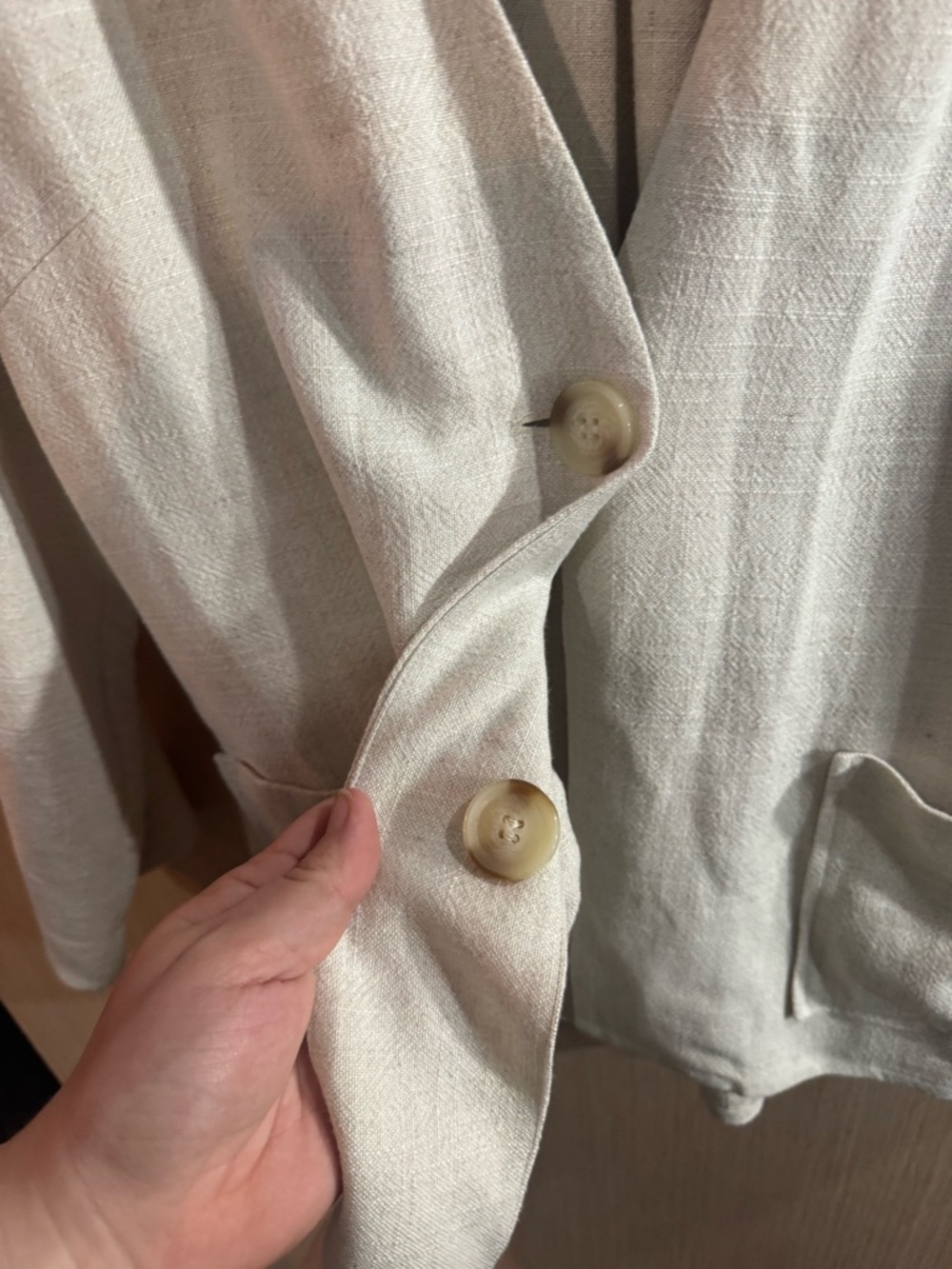 Soft Surroundings Linen Blend Cream Open-Front Button Front Blazer Size Medium - Picture 4 of 6